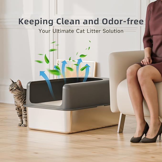 High-Sided Stainless Steel Cat Litter Box,Stainless Steel Litter Box with Lid,Extra Large Litter Box,Easy-to-Clean Metal Litter Pan for Cats (24''L X 16''W X 12''H with Enclosure)