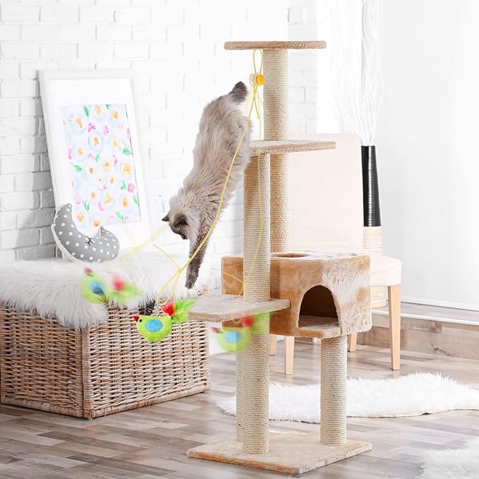 Charniol 8 Pcs Doorway Cat Toys Indoor Feather Door Hanger Interactive Hanging Dragonfly Little Mouse Retractable Teaser Kitten for Play, 6 Styles (Vibrant Style)