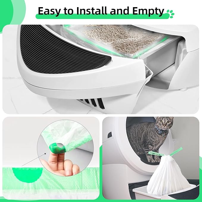 60 Count Waste Drawer Liners Bags Compatible with Litter Box Robot 4 and 3, Thick Self-cleaning Cat Litter Box Liners refill with Drawstring Heavy Duty 10-12 Gallons of Capacity