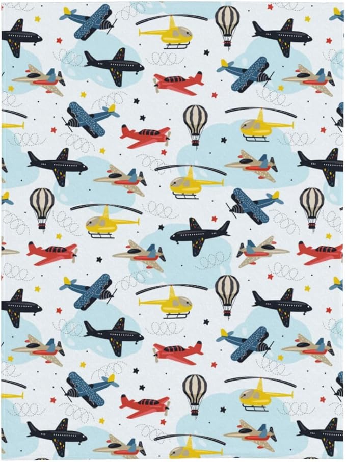 Kids Airplane Blanket Throw 60"x50", Plush Flannel Aircraft Blankets, Soft Warm Decorative for Kids Women