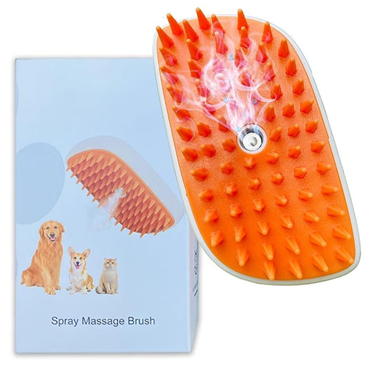 4 In 1 Cat Steam Brush, Anti Static Shedding Spray Comb, Hair Removal, Mist Indoor Steamy Grooming Brush for Dog, Water Spritz Defur Cepillo, Spa Steamer Cloud Para Gatos (Orange Pro)