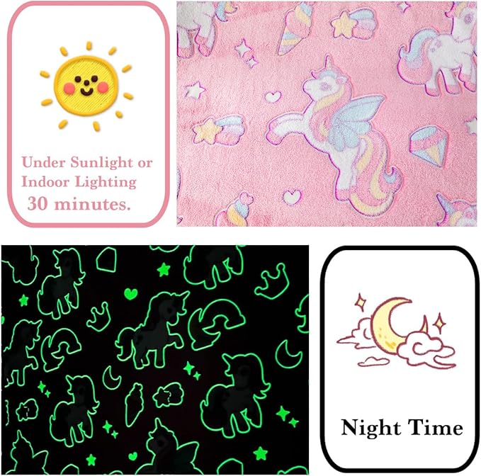 2025 Best Gift Unicorns Gifts Glow in The Dark Blanket Unicorns Gifts for Girls,Toys for 2 3 4 5 6 7 8 9 10 Year Old Girl Gifts,Soft Kids Blankets for Birthday Valentines Best Gifts,50"x60" Pink