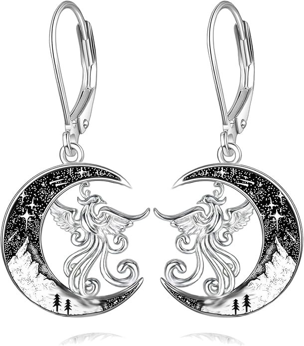 Black Cat/Bat/Spider/Pumpkin/Wolf/Bunny/Sun and Moon/Turtle/Raven 925 Sterling Silver Leverback Dangle Earrings Moon Gothic Christmas Earrings Jewelry Gift for Women