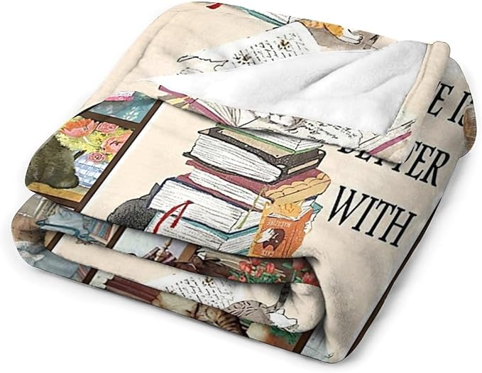 Read Blanket Cat Gifts for Reader Girls Boys Woman Kids Cat Lover Reading Book Throw Blankets Soft Blanket Warm Fleece Flannel Plush Blankets for Bed Sofa Couch 50"x60"