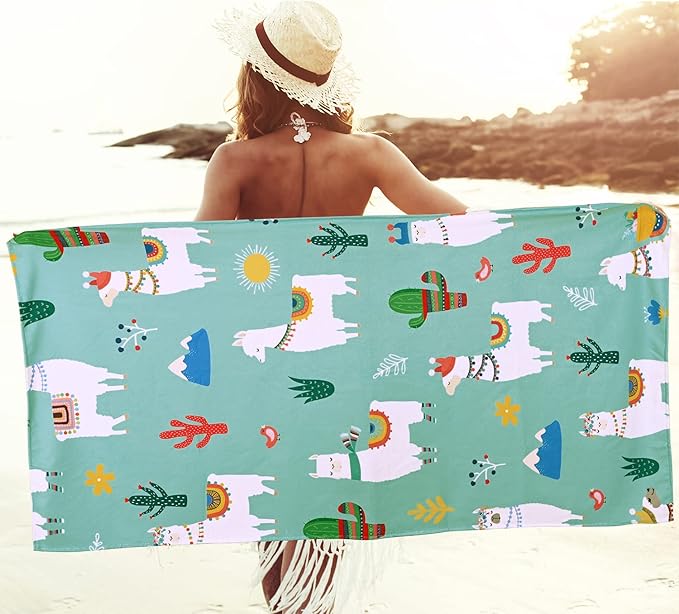 LIVILAN Llama Alpaca Cactus Beach Towels, Microfiber Bath Swim Pool Beach Towel, Quick Dry and Sand Free Oversized Towel 60.00" x 30.00", Super Soft Cute Lightweight Towels Gifts for Women Kids
