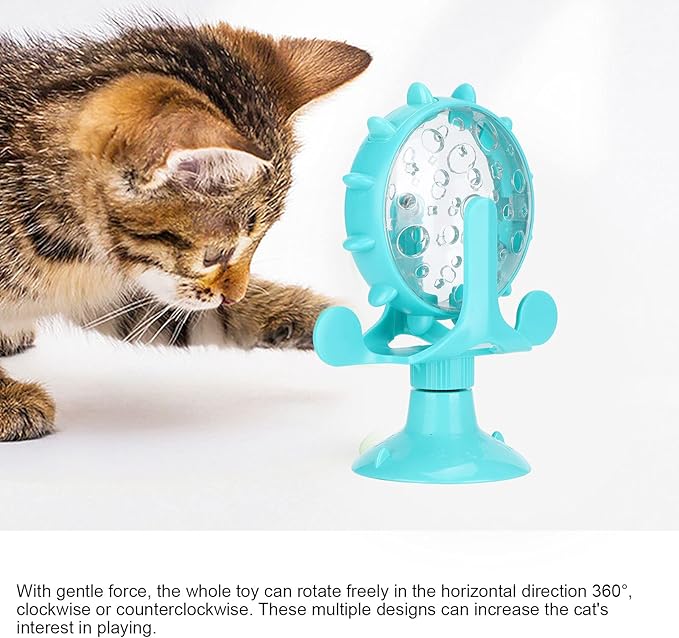 Pet Toy, Rotation Cat Puzzle Toy Food Leakage Pet Cat Leaking Toy Interactive Cat Toys Pet Toy, Ferris Wheel Food Dispensing Pet Slow Feeder Toy with Automatic 360° Turntable for Pet Trainer (Blue)