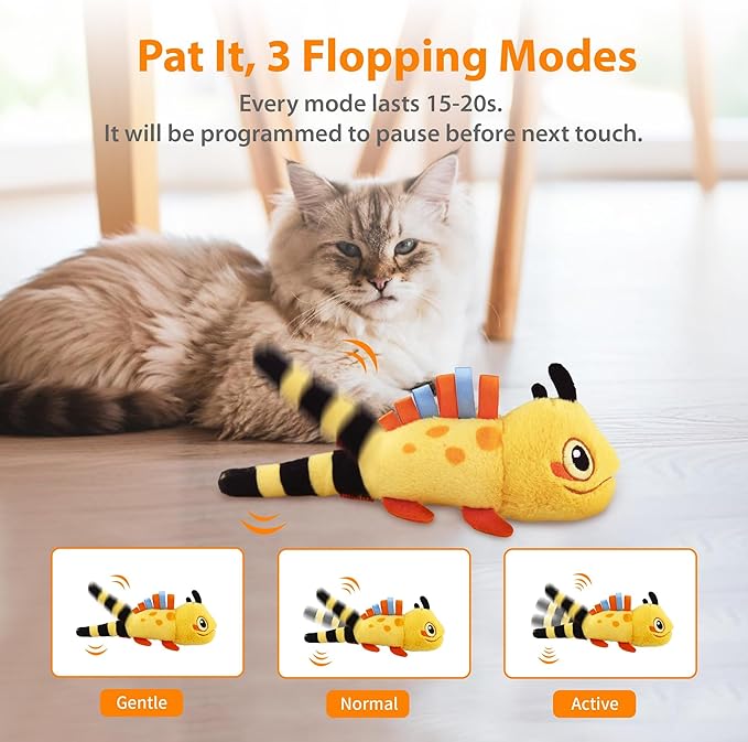 Gigwi Interactive Catnip Cat Toys, Electronic Flopping Toys Motion Activated, Automatic Moving Cat Toys for Indoor Cats, USB Rechargeable Cat Enrichment Toy Self Play for Hunting and Kicker, Lizard