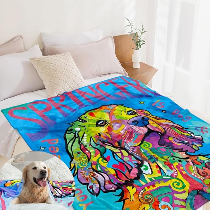 Tupmnbry Colorful Springer Spaniel Dog Printed Blanket - Super Soft Flannel Fleece, Lightweight Fluffy Plush, 60"X80"