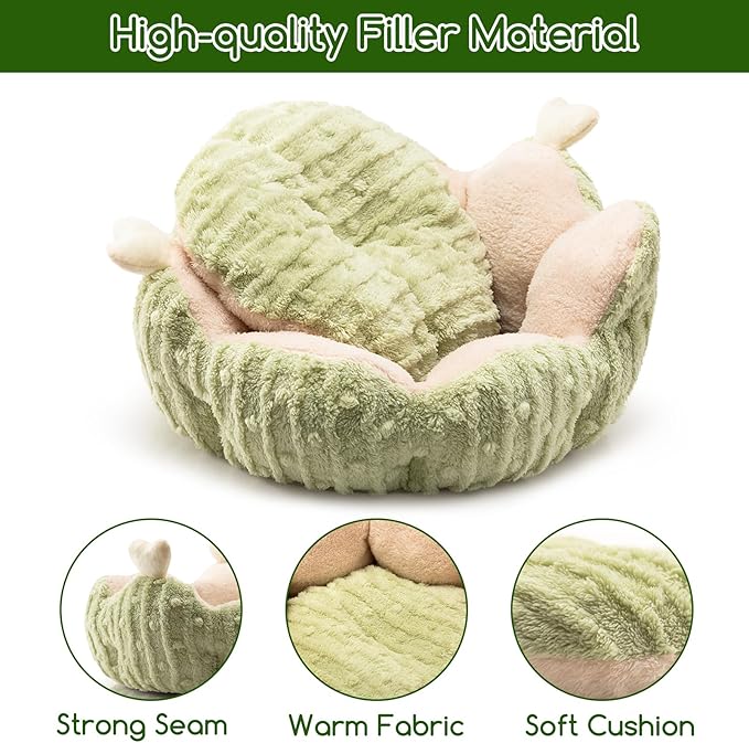 Hollypet Calming Cat Beds for Indoor Cats - Cute Cactus Pet Beds, Fluffy Puppy Bed, Non-Slip Extra Small Dog Bed, Green