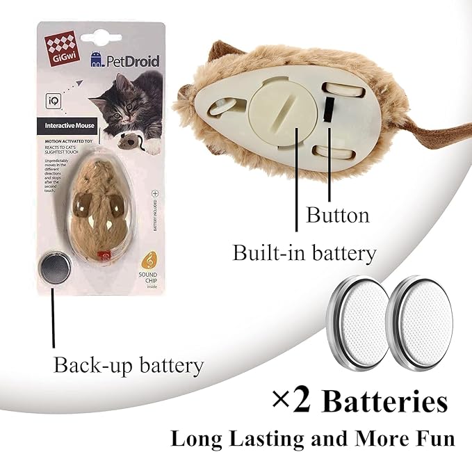 Vealind GiGwi Interactive Cat Toys Auto Moving Mice with Lifelike Squeaky Sound Mouse Toy (Coffee)
