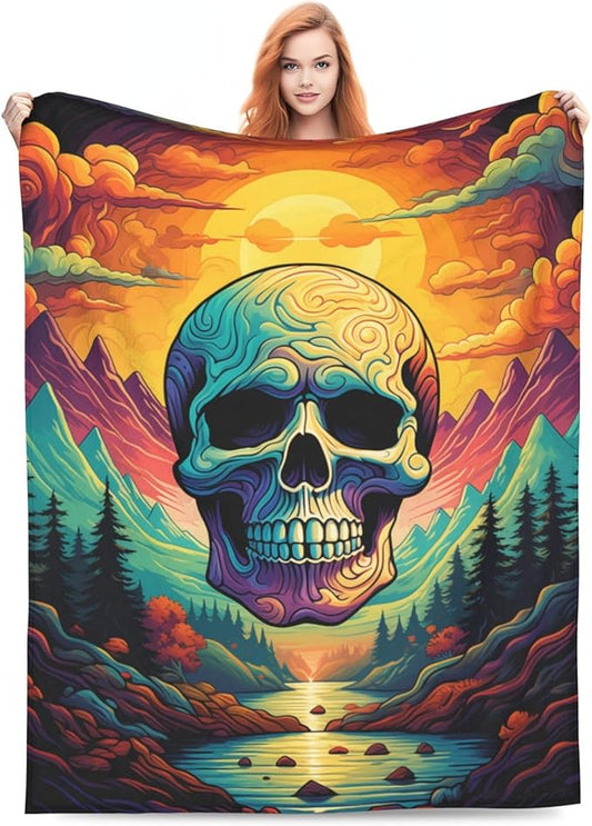 Skull Blanket Gifts for Adults Kids Sugar Skull Gothic Skeleton Flannel Throw Blankets Soft Fuzzy Lightweight for Home Decor Couch Bed Sofa 80x60 Inches