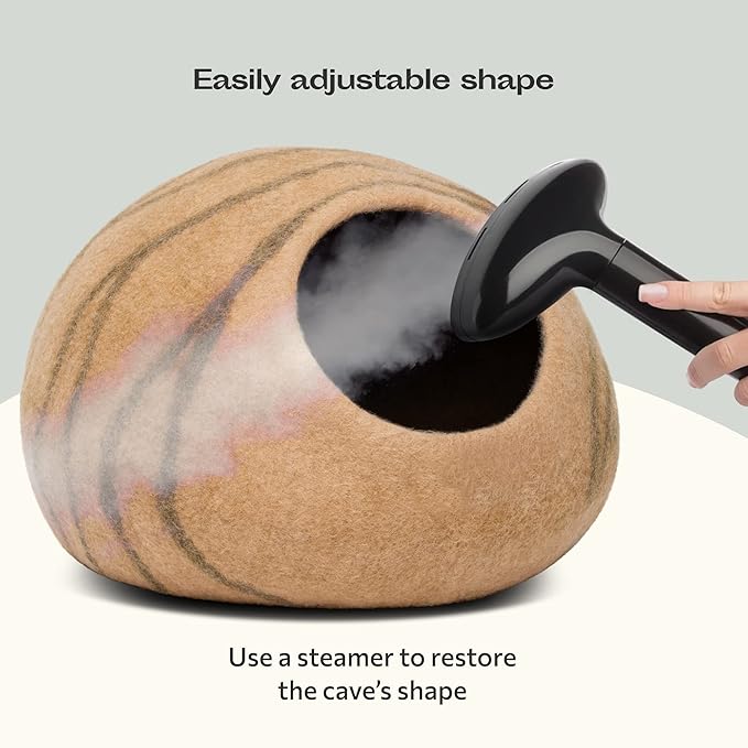 MEOWFIA Cat Cave – Premium Felt Cat Bed for Indoor Cats, Handmade 100% Merino Wool (Light Shades) (Large, Beige)