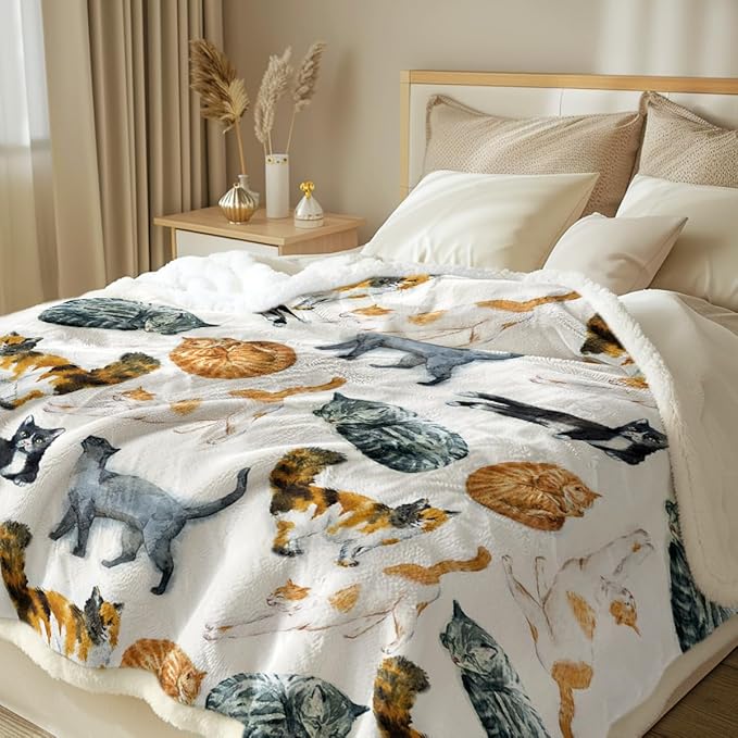 Sleepwish Colorful Cat Fleece Throw Blanket for Couch Chair Fuzzy Kitten Print Plush Sherpa Blanket Gifts for Cat Lovers Kids, Baby(30"x 40")