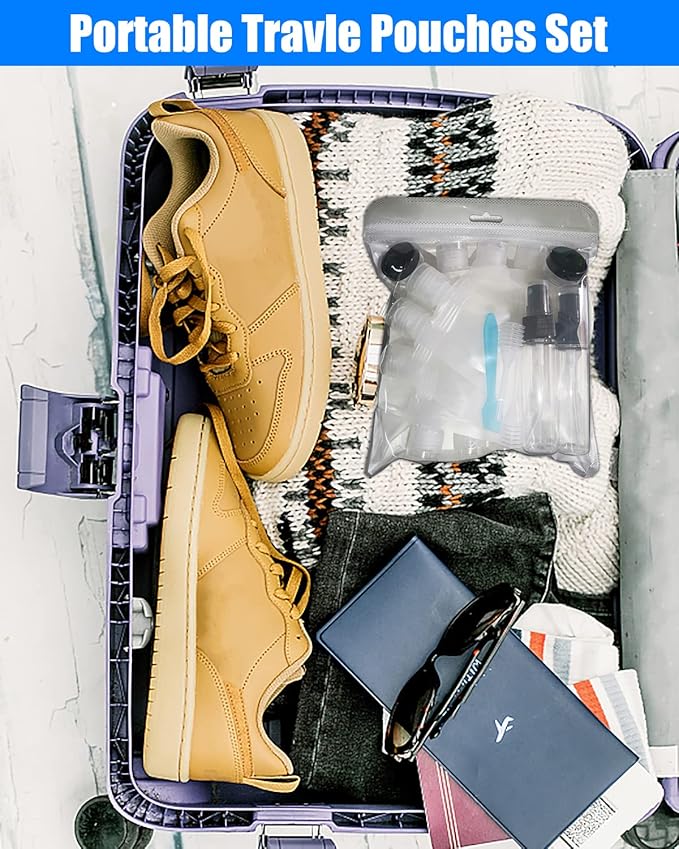 17 Pack Travel Pouches for Toiletries,TSA Approved,Travel Size Portable Containers,Stand Up Pouch,Refillable Travel Accessories for Shampoo Conditioner Lotion Soap Liquids (A-17pcs)