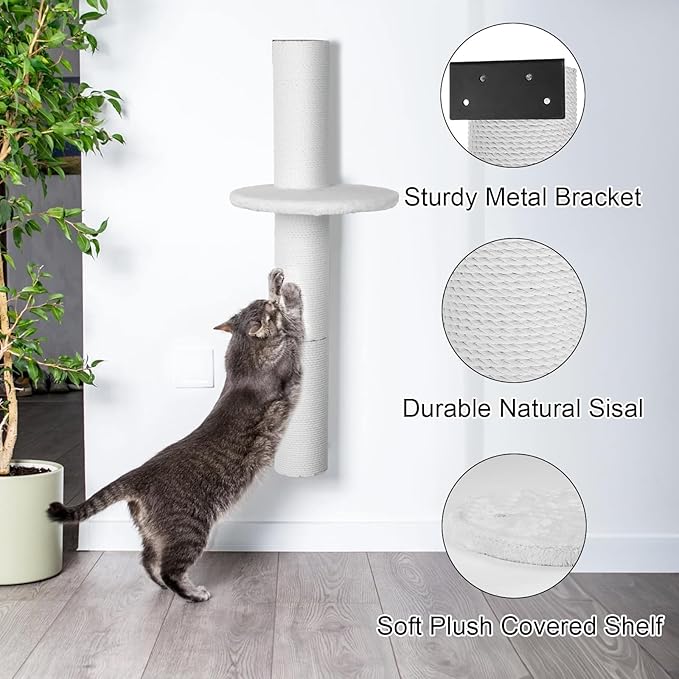 Cat Wall Scratcher, 36.2 Inch Tall Cat Scratching Post for Indoor Cats Adults & Kitten, Durable Sisal Cat Scratch Post with Cat Wall Shelves, 4.1 Inch Large Diameter Sturdy Cat Pole