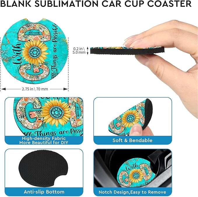 Car Coasters for Cup Holders,2 Pack Christian Motivational Car Coasters,2.75" Universal Size Anti Slip Rubber Mat,Automotive Cup Holder Decal Decor,Christian Gifts for Women,Men,Mom