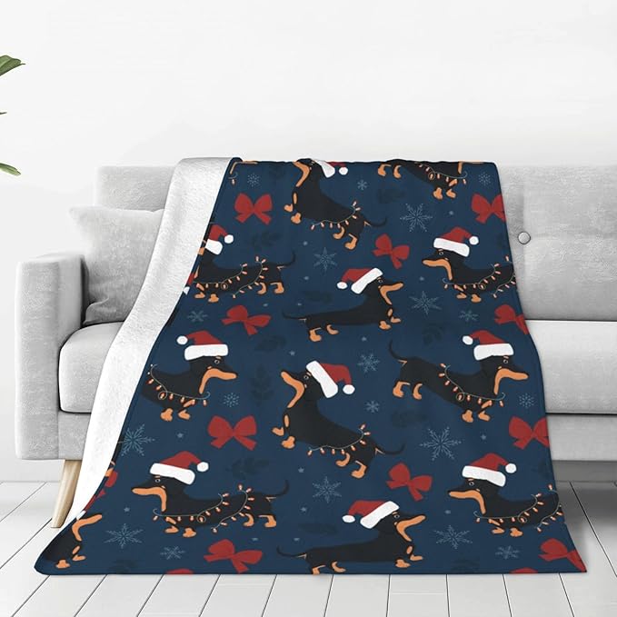 Christmas Dachshund Throw Blanket Soft Cozy Plush Warm Fleece Blanket for Sofa Couch Bed 60"X50"