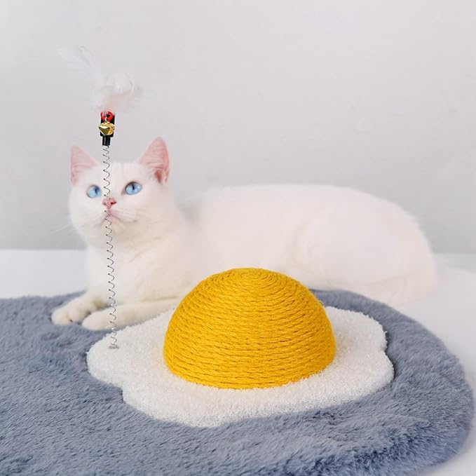 Egg Cat Scratcher Ball Cat Scratching Post Round Cat Tree Board Scratch Post Sisal Cat Toys (Yellow, S)