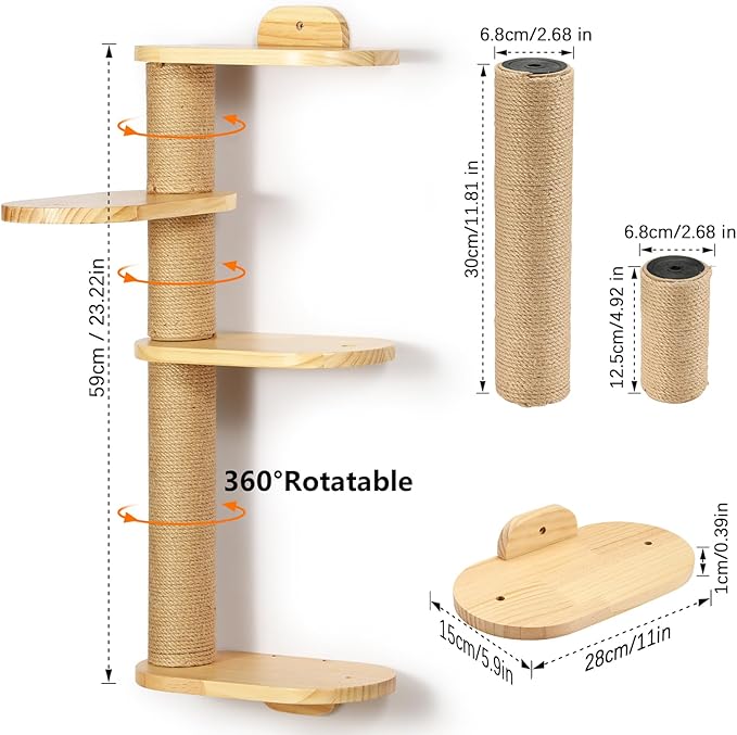 Cat Wall Shelves,Transformable Cat Scratching Post Wall Mounted, DIY Wall Mounted Cat Furniture for Climbing, Play, Nap (4-Layer)