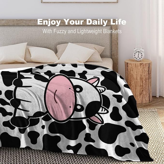 Cute Cow Blanket Soft Cozy Flannel Cow Throw Blankets Kids Adults for Bedding Bedroom Living Rooms Sofa Full Season Gifts 50"x40"
