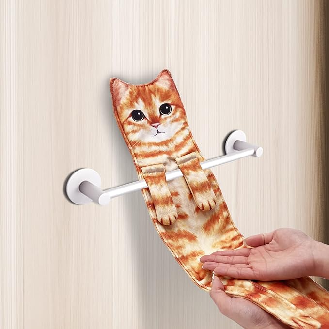 Hand Towels for Bathroom Kitchen,Cute Cat Quick-Dry Hanging Hand Towels Decorative for Bathroom Face Towels,Funny Gifts for Cat Lovers (Orange)