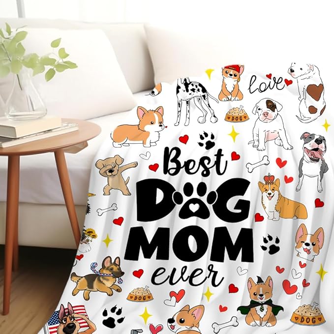 Dog Mom Blanket Just A Girl Who Loves Dog Throw Blanket Gifts for Cat Lovers Soft Flannel Animals Pet Pattern Gift for Kids Adults 50"X40"