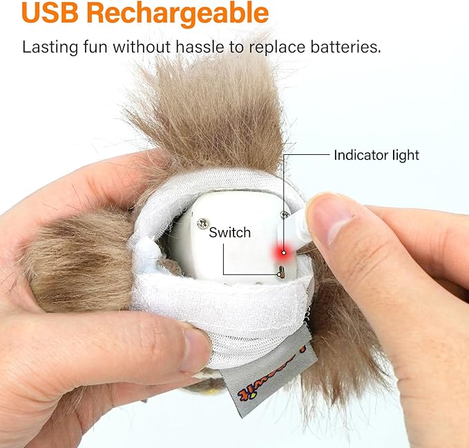 Cat Toys for Indoor Cats, Flapping Bird Cat Toy, Electric Simulated Chirping Bird Interactive Cat Toy with Flappy Wings, Rechargeable Touch Activated Cat Toys with Catnip and Feather - Owl