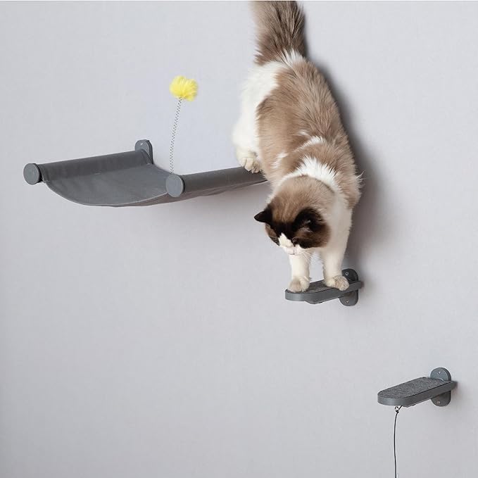 SVD.PET (2-Pack) Cat Wall Steps, Cat Climbing Stairs with Replaceable Felt Pad, Cat Climbing Shelves for Wall Mounted with Cat Toy, Cat Wall Furniture (Dark Grey)