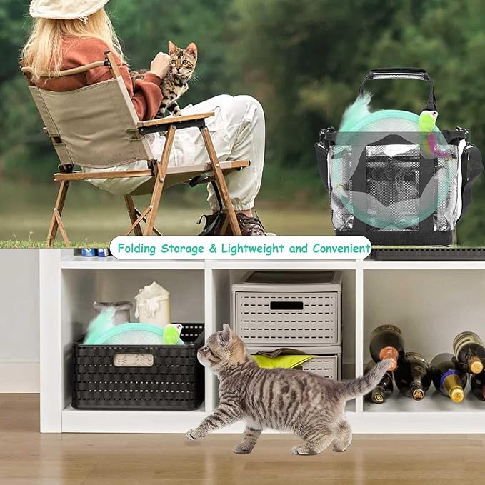 Cat Tunnel, 1PCS Folded Cat Tunnel Toy, Yellow Kitten Tube Cat Springs for Indoor with Feather, Mouse Toys Interactive Cat Toy Tunnel Self-Happy Cat Toys, S-Type Collapsible Tent Cyan