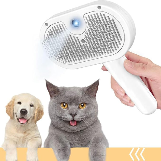 3 in 1 Cat Brush for Shedding - Spray Pet Hair Removal Comb with Water Tank and Release Button - Steamy Cat Brush - Pet Spray Hair Comb for Dogs and Cats