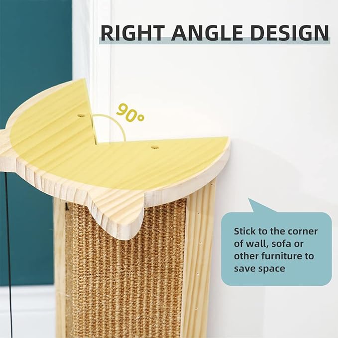 Cat Corner Scratcher, Couch Corner Cat Scratcher, Wood Corner Scratching Post for Wall, 18" Sisal Cat Scratcher for Couch Corner Indoor Cats with Mouse Toy