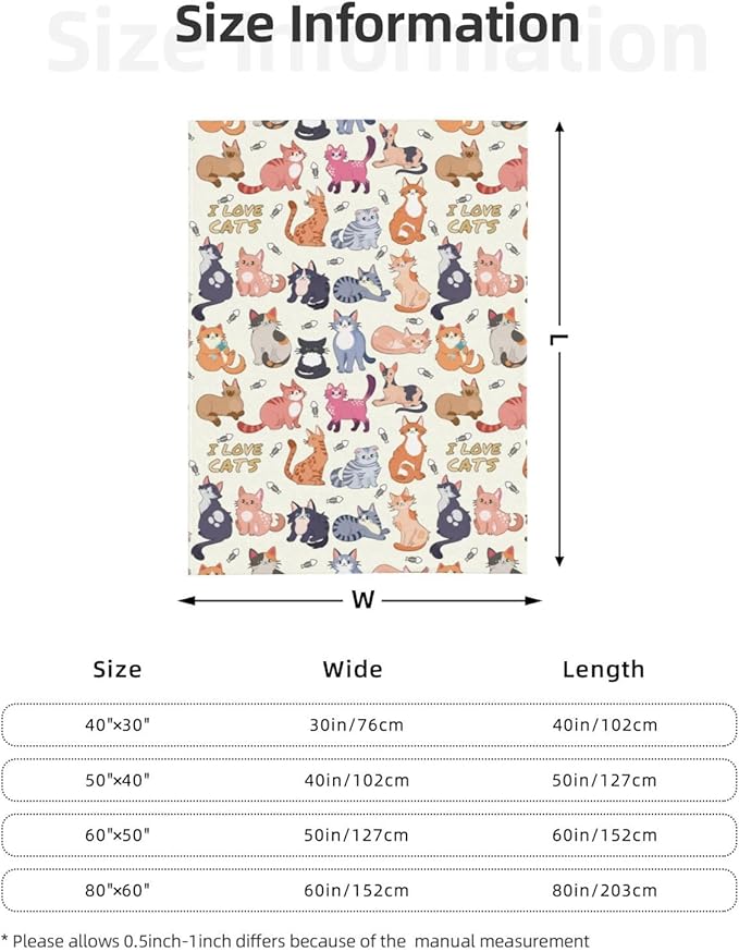 Kids Cat Print Blanket Throw 80"x60", Plush Flannel Blankets with Cats On It, Soft Warm Decorative for Kids Women Adults Cat Lovers