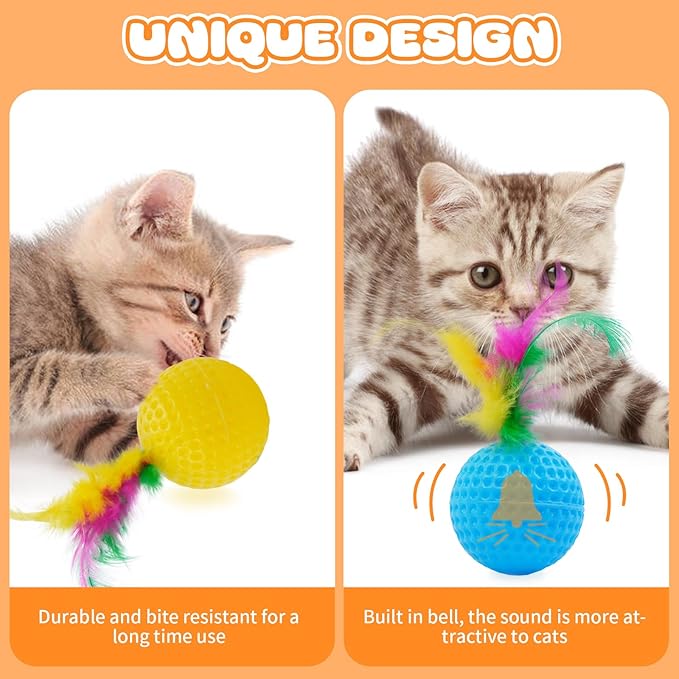 IDOMIK 15 Pack Cat Toys Ball, Colorful Golf Sponge Balls, Cat Feather Ball Kittens Interactive Pom Pom Ball Toys for Exercise, Bright Colored Chase Pounce Toys Balls, Safe Non-Toxic Entertainment Toy