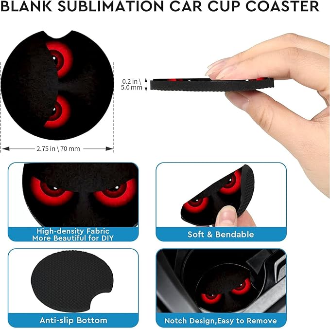 Car Coasters for Cup Holders,2 Pack Red Eye Design Car Coasters,2.75" Universal Size Anti Slip Rubber Mat,Automotive Cup Holder Decal Decor Accessories,Red Eye Gifts for Women,Men,Mom
