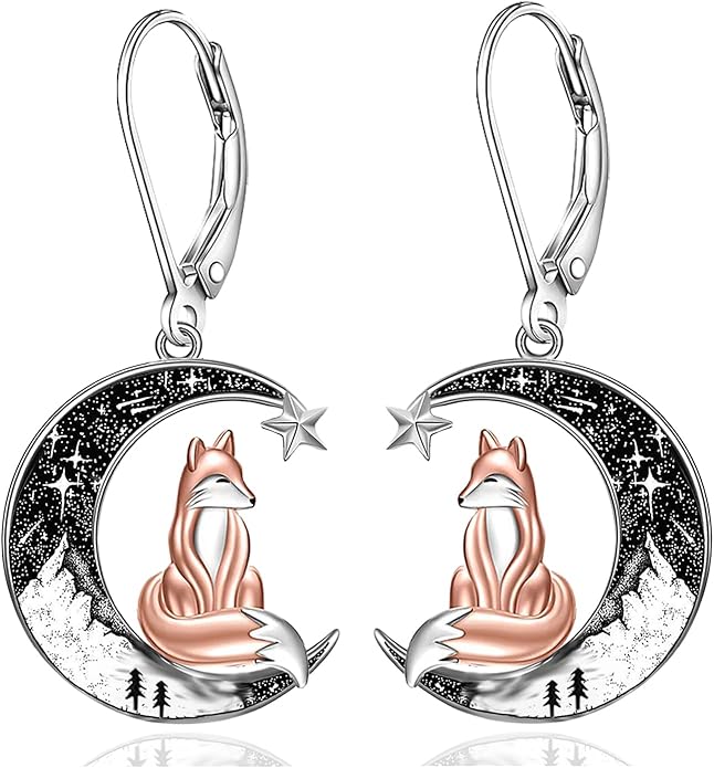 Black Cat/Bat/Spider/Pumpkin/Wolf/Bunny/Sun and Moon/Turtle/Raven 925 Sterling Silver Leverback Dangle Earrings Moon Gothic Christmas Earrings Jewelry Gift for Women