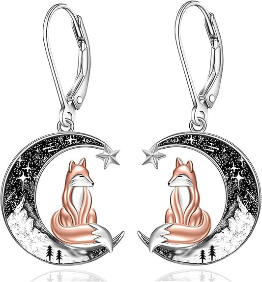 Black Cat/Bat/Spider/Pumpkin/Wolf/Bunny/Sun and Moon/Turtle/Raven 925 Sterling Silver Leverback Dangle Earrings Moon Gothic Christmas Earrings Jewelry Gift for Women