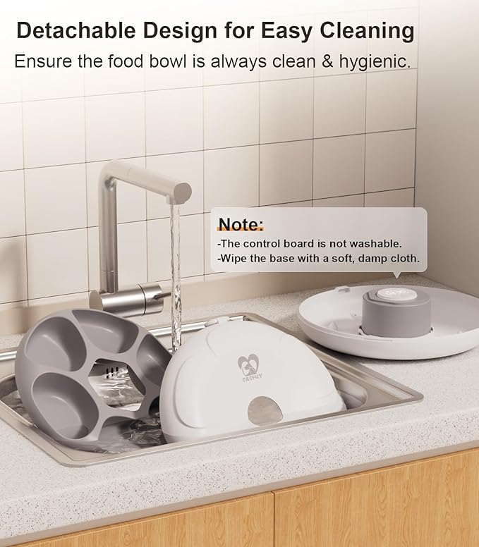 Casfuy Automatic Cat Feeder Cordless - Automatic Cat Food Dispenser for Wet Moist Food with 4 Ice Packs Rechargeable Auto Feeder for Cats Small Dogs with Programmable Timer Low Battery Indicator