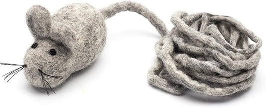 Glaciart One Felt Mouse Cat Toy – Soft Fuzzy Enrichment 100% Natural Wool Toy - Interactive Catnip Play Cat Toy Set - Safe for Pets, Non-AZO Colored Dyes - 100” Long