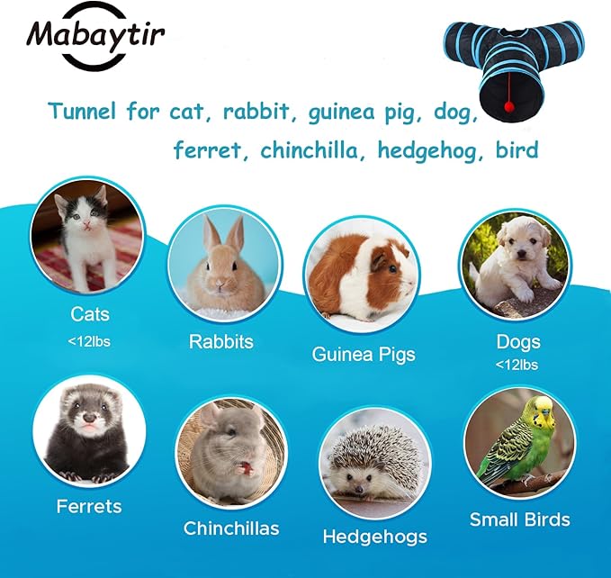 Cat Tunnel Tube Toys, Black Tunnels for Indoor Cats, 3 Way Collapsible Interactive Toy Maze House with Peek Holes Dangling Ball for Rabbit, Kitten, Kitty, Puppy with Wand Toy