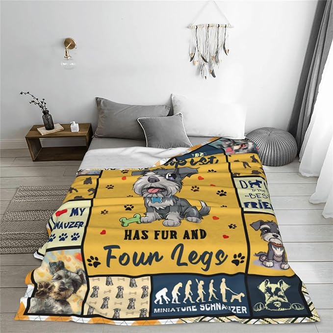 Miniature Schnauzer Dog Blanket Schnauzer Decor Throw Blanket Super Warm Soft Plush Lightweight Fleece Flannel Blanket Gifts for Dog Lovers Girls Women Boys Kids for Winter Couch Bedding 40"X50"