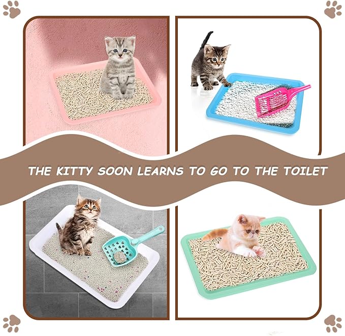 5pcs Kitten Litter Box, Small Cat Litter Box with Scooper, Small Litter Pan Low Entry Shallow Plastic Litter Tray Portable Cat Waste Tray Open Travel Kitten Boxes for Small Pet Rabbit Newborn Cat