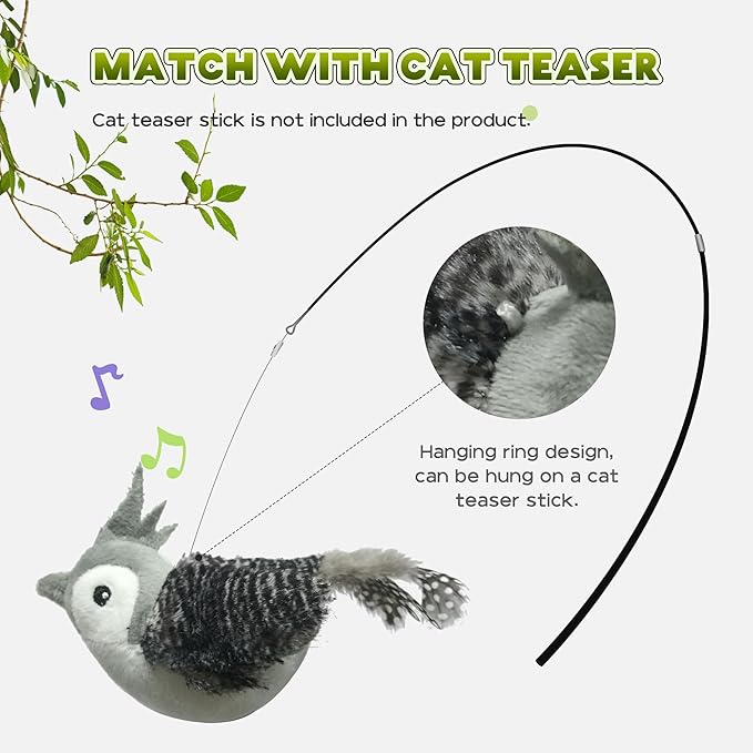 LEWISER Cat Toys Chirp Chickadee, Interactive Cat Feather Toys, Retractable Cat Teaser Toy, Hanging Toys for Indoor Cats Exercise, Kitten Kitty Fun Mental Physical Toys, Grey (1 Pack)