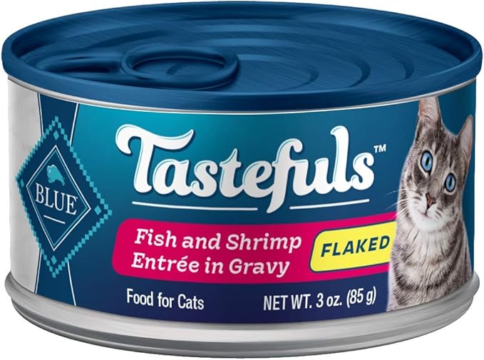 Blue Buffalo Tastefuls Flaked Wet Cat Food, Made with Natural Ingredients, Fish & Shrimp, 3-oz Cans (24 Count)