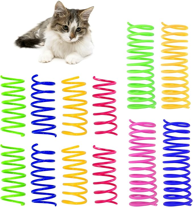 Andiker Cat Toys for Indoor Cats, 4 Big Cat Springs & 8 Small Springs Cat Interactive Toy for Swatting, Biting, Hunting Cat Creative Toy to Kill Time and Keep Fit Colorful Plastic Spring (12pc)