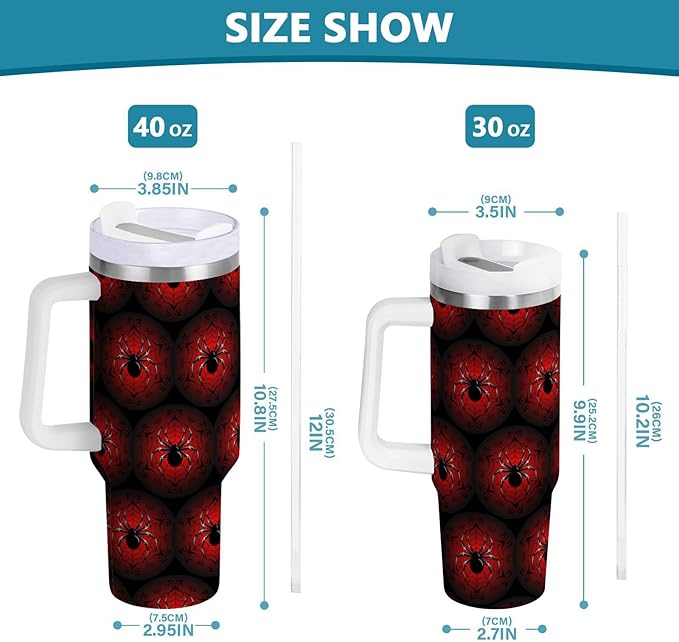 Boccsty Black Red Spider's Web Insulated Tumblers Reusable Stainless Steel Tumbler 40 oz Cup Coffee Travel Mug Water Bottle with Handle & Flip Straw for Home Office Car