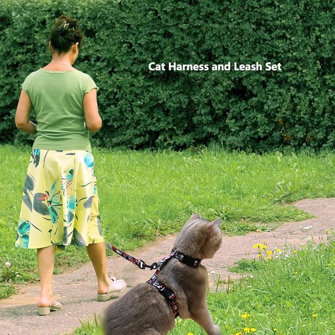 Cat Harness Escape Proof Cat Harness and Leash Set for Walking Soft Adjustable Kitten Harness for Small Large Cats(Multicolor1)