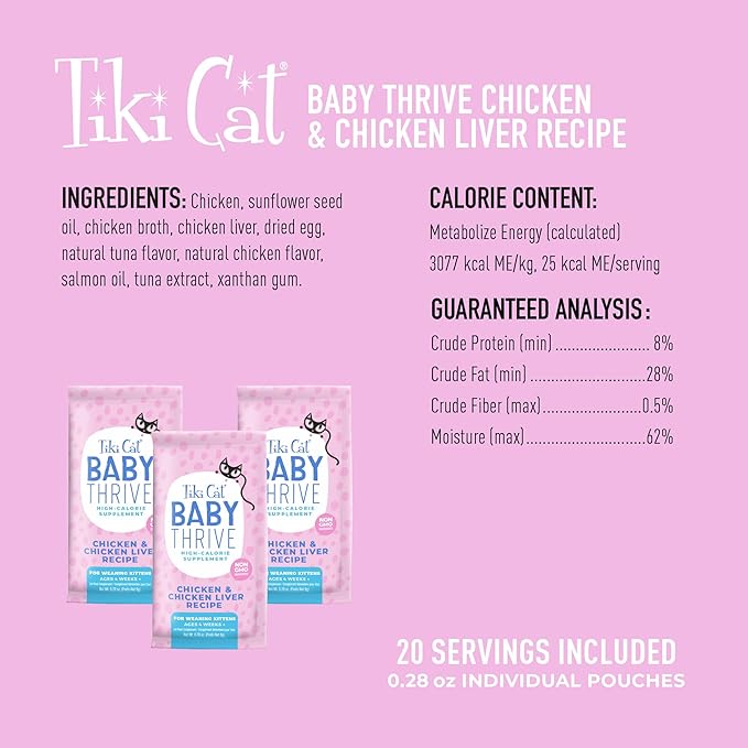 Tiki Cat Baby Thrive, Chicken & Chicken Liver Mousse, 5.6 oz. Pouch (20 Individual Servings)