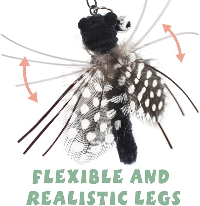 SONGWAY Insect Cat Toys with Feather - 6 Pieces Cat Feather Toy Refills, Cat Toy Wand Attachments, Cat Insect Toy, Wool Cat Toys, Interactive Cat Toys for Indoor Cats