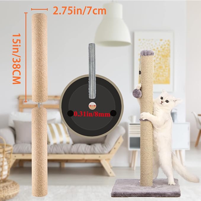 4 pcs Cat Scratching Post Replaceable Sisal Scratching Posts with Sisal Rope Claw Scratcher for Cat Trees Climbing Frame Cat Scratcher Furniture Cat Supplies for Indoor Cat Kittens Activity 15inch
