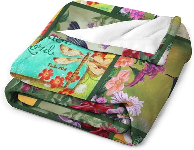 Green Hummingbirds Print Blanket Country Birds Floral Throw Blankets Gifts Couch Sofa Bed Stuff Decor Lightweight Soft Cozy Fleece Plush Flannel Bedding for Lover Men Women Boys Girls Adults 60"x80"